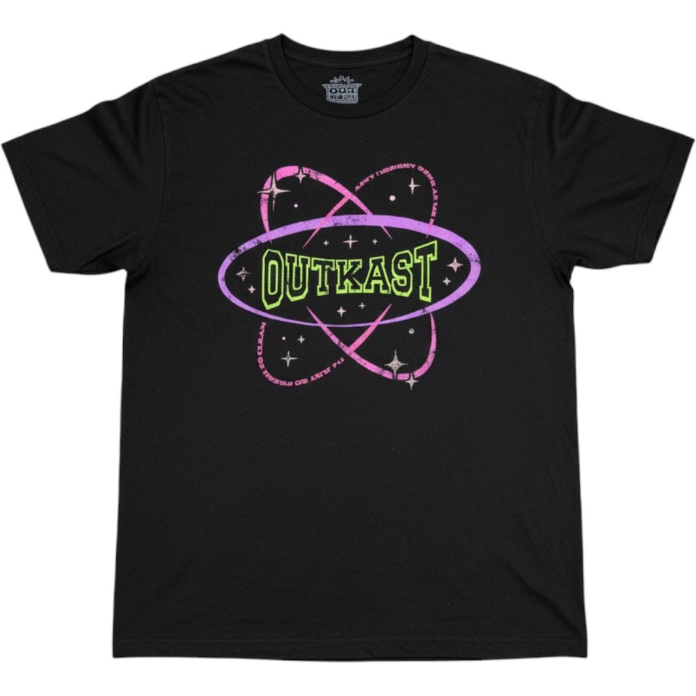 Outkast Graphic Tee Mens Large Black Neon Planetary Logo Cotton Rap Shirt